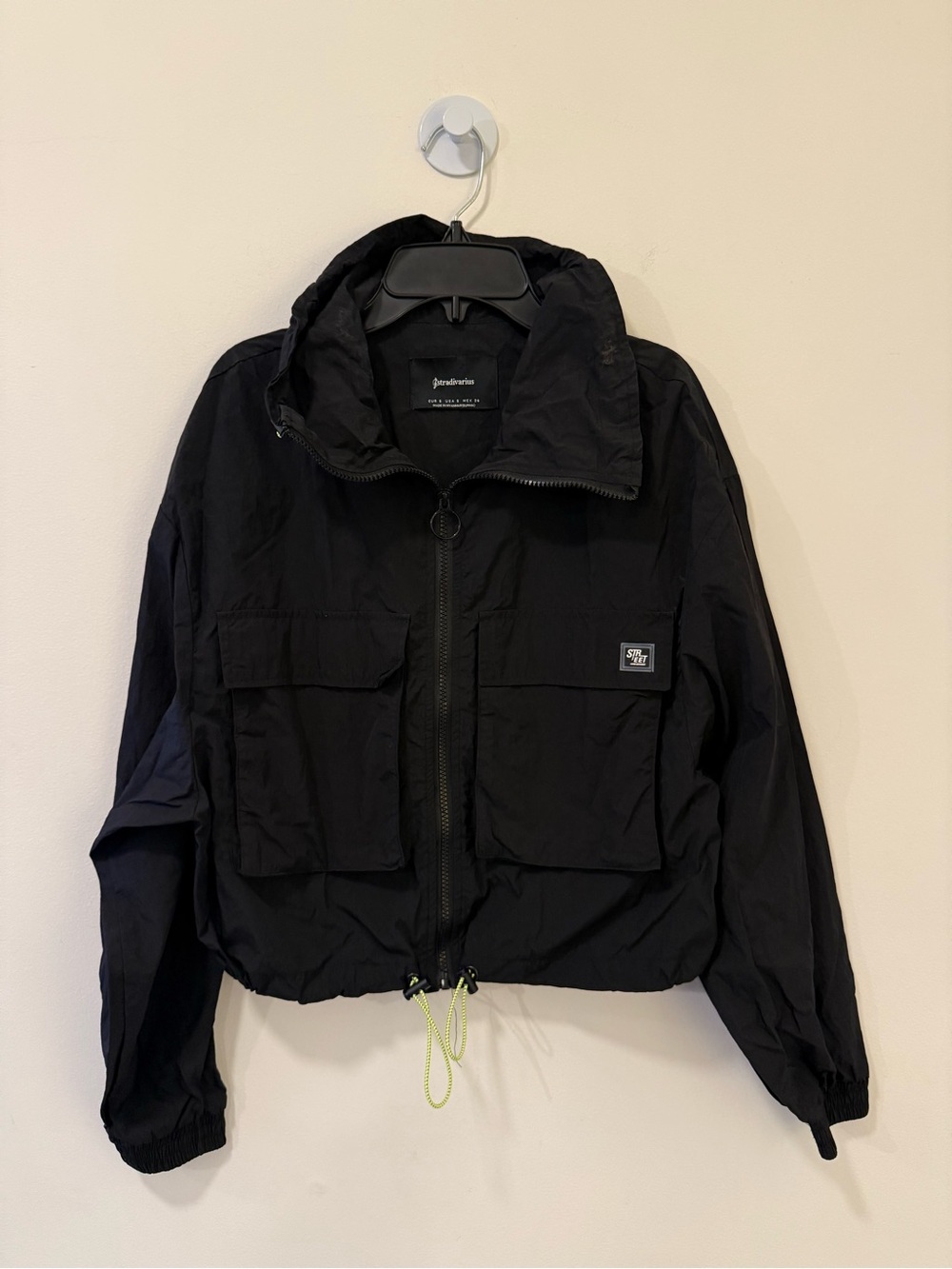 Stradivarius Black Hooded Utility Jacket Size Small #Lux-W